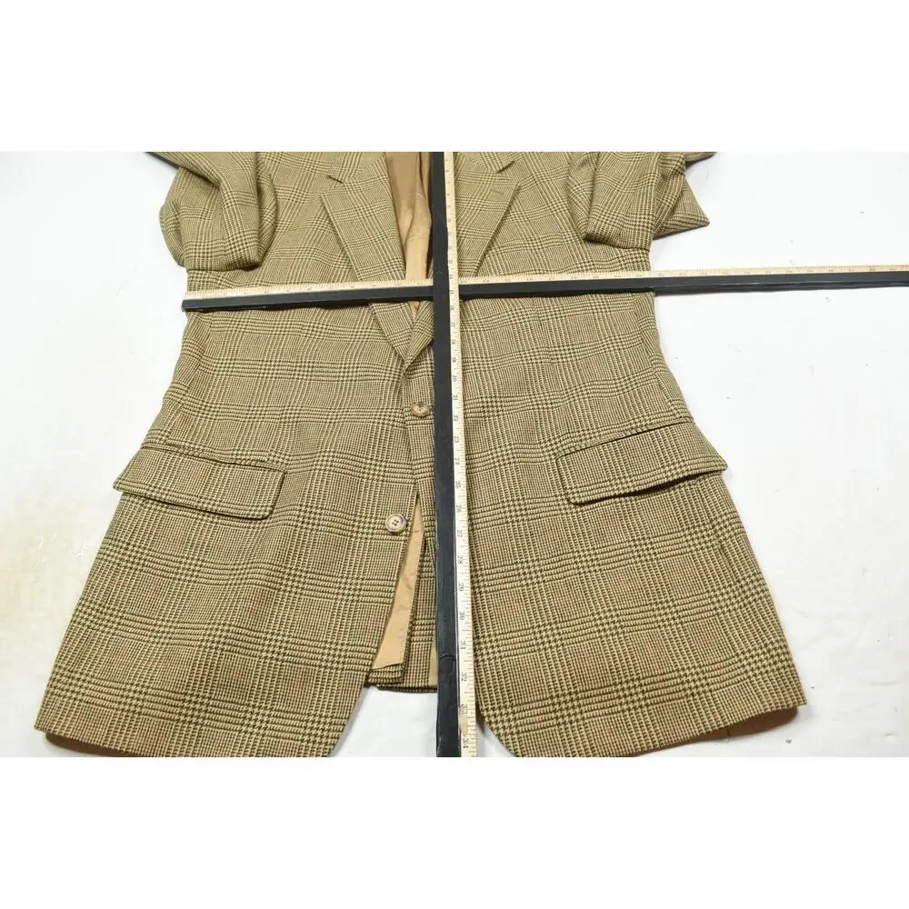 Vintage Brooks Brothers Blazer Mens 43L Beige Plaid Wool Two-Button Classic